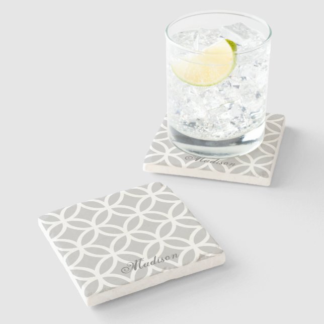 Gray Diamond Pattern Personalized Stone Coaster (Side)