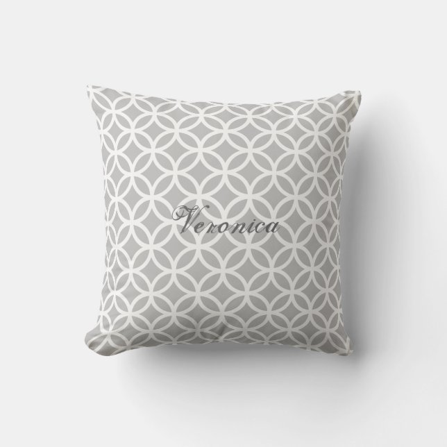 Gray Diamond Pattern Personalized Throw Pillow (Front)