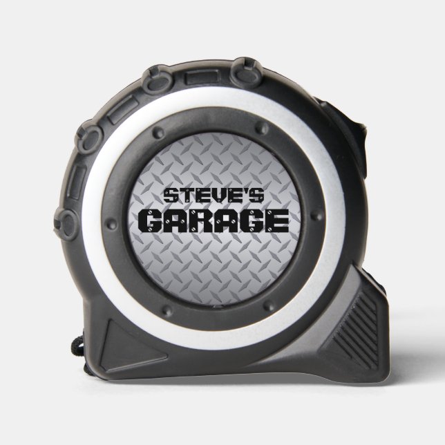 Gray Diamondplate Personalized Metal Look Tape Measure (Front)