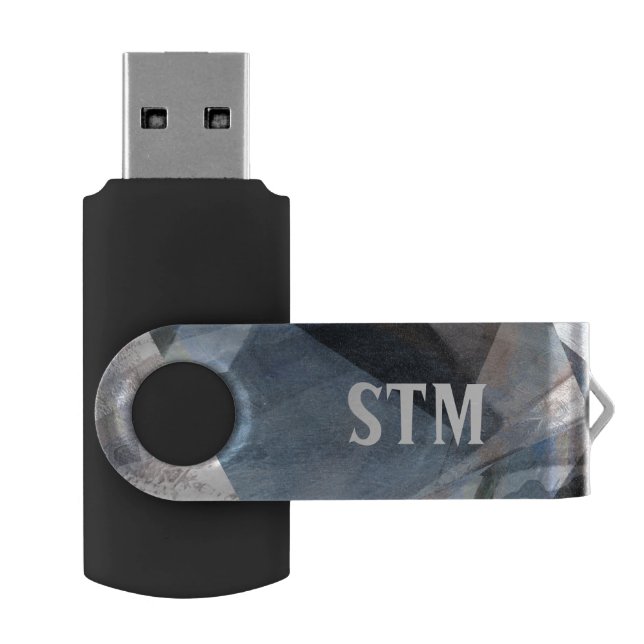 Gray Digital Overlay Monogram Template Thumbdrive USB Flash Drive (Opened)