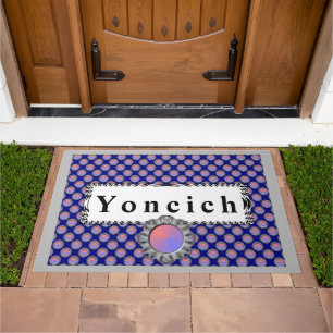 Gray Disc Ribbon by Kenneth Yoncich Doormat