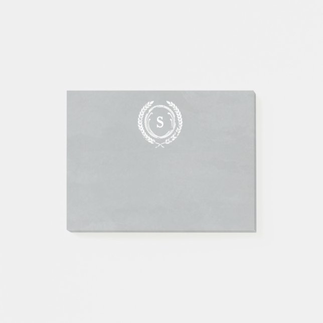 Gray Distressed Laurel Monogram Post-it Notes (Front)
