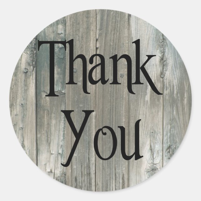Gray Distressed Wood Rustic Thank You Stickers (Front)
