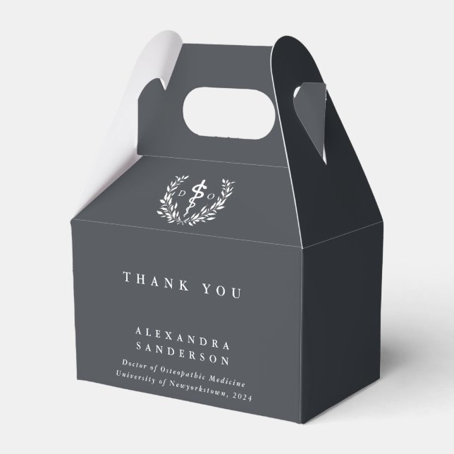 Gray Doctor of Osteopathy Asclepius Graduation Favor Boxes (Front Side)