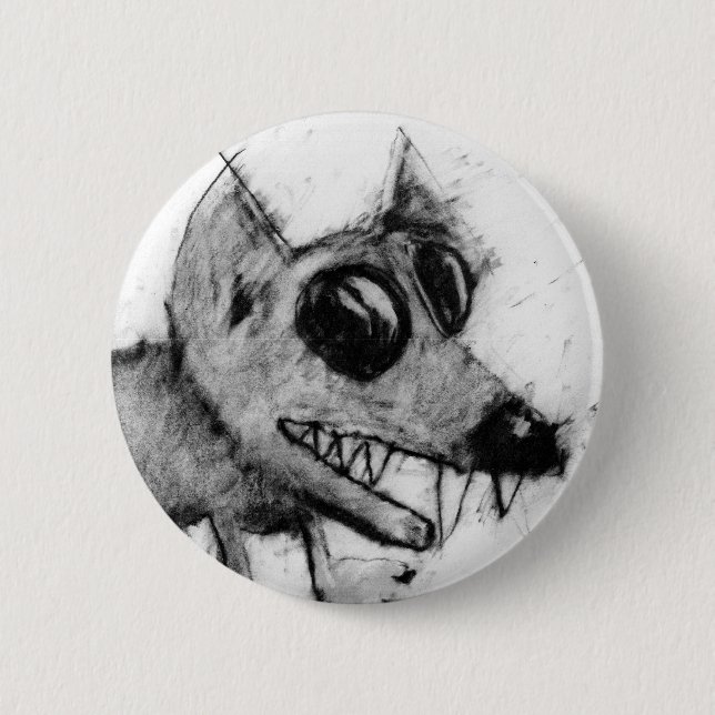 gray dog head button. pinback button (Front)
