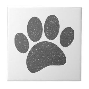 Gray Dog Paw Print Cartoon Old Paper Print Ceramic Tile
