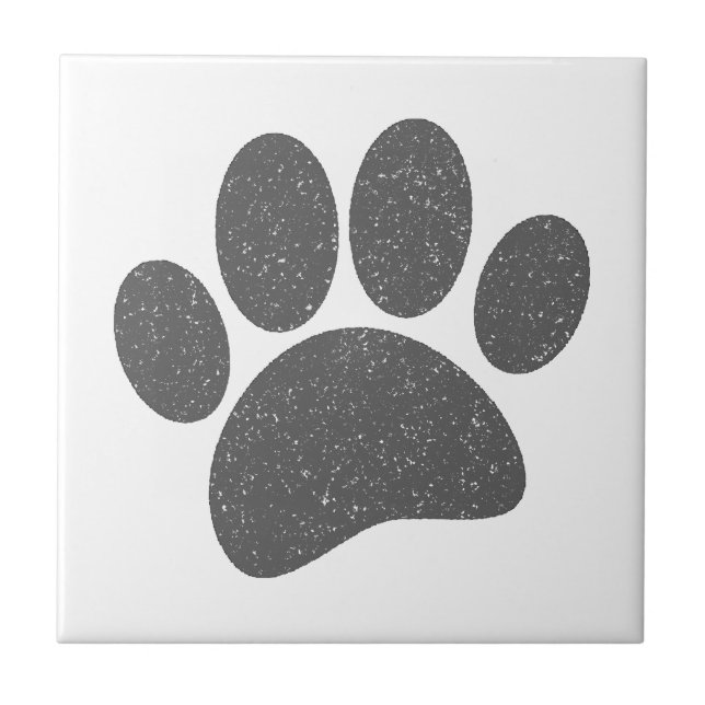 Gray Dog Paw Print Cartoon Old Paper Print Ceramic Tile (Front)