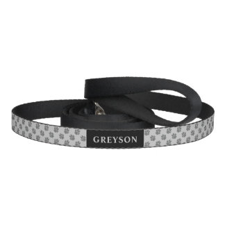 Gray Dog Paws Pattern With Custom Name Pet Leash