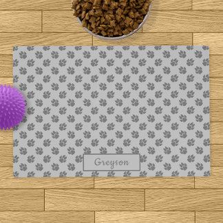 Gray Dog Paws Pattern With Custom Name Placemat
