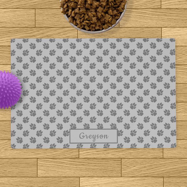 Gray Dog Paws Pattern With Custom Name Placemat (Creator Uploaded)