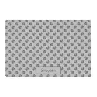 Gray Dog Paws Pattern With Custom Name Placemat