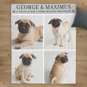 Gray Dog Photo Paw Prints Quote Blanket