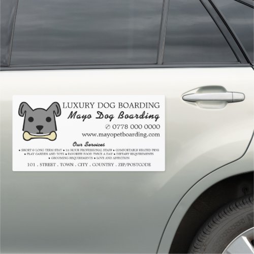 Gray Dog with Bone Dog Boarding Advertising Car Magnet