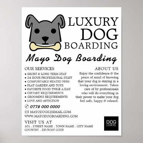 Gray Dog with Bone Dog Boarding Advertising Poster