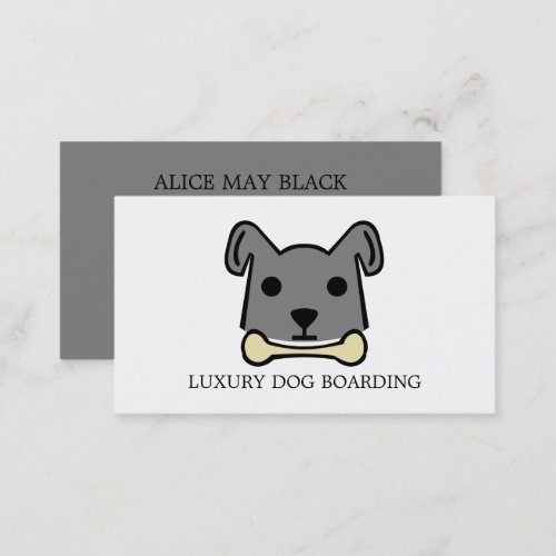 Gray Dog with Bone Dog Boarding Business Card