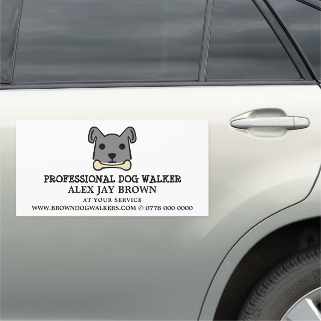 Gray Dog with Bone, Dog Walker Advertising Car Magnet (In Situ)