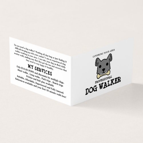 Gray Dog with Bone Dog Walker Detailed Business Card