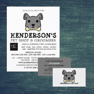Gray Dog with Bone, Pet Store & Groomers Business Card