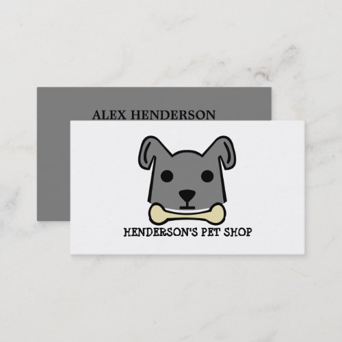Gray Dog with Bone Pet Store  Groomers Business Card