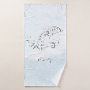 Gray Dolphin Personalized Bath Towel Set