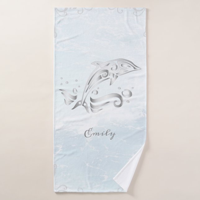 Gray Dolphin Personalized Bath Towel Set (Bath Towel)