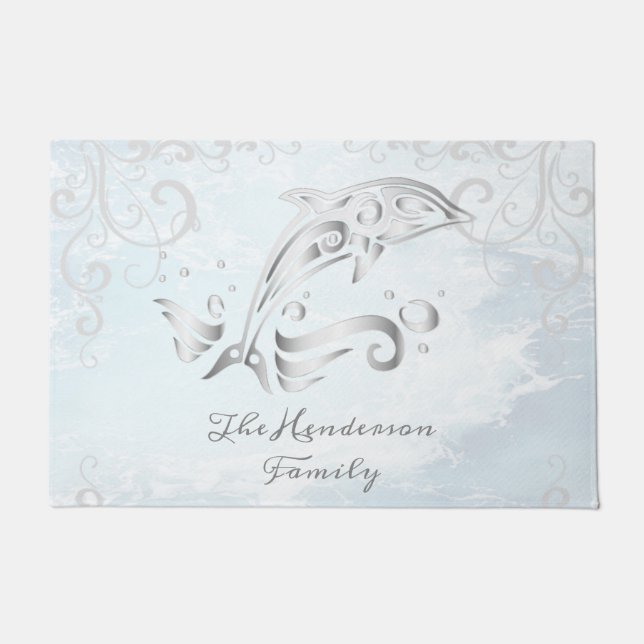 Gray Dolphin Personalized Doormat (Front)