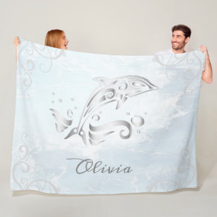 Gray Dolphin Personalized Fleece Blanket