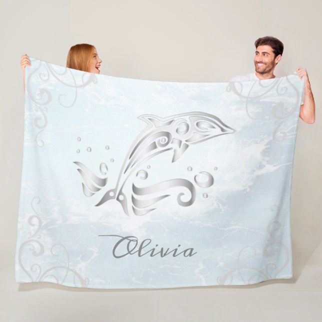 Gray Dolphin Personalized Fleece Blanket (In Situ)