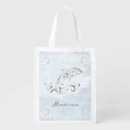 Gray Dolphin Personalized Grocery Bag