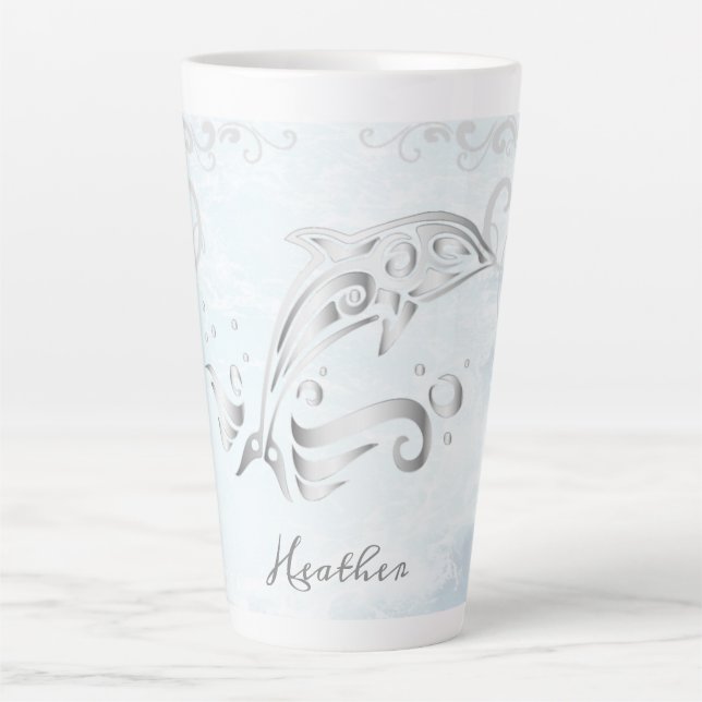 Gray Dolphin Personalized Latte Mug (Front)