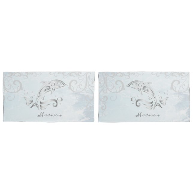 Gray Dolphin Personalized Pillow Case (Front-Set)