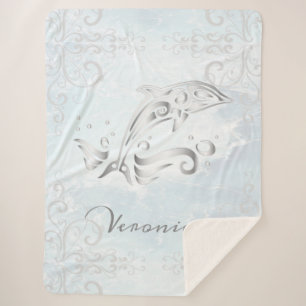 Gray Dolphin Personalized Sherpa Blanket
