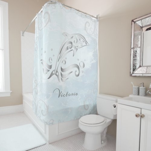 Gray Dolphin Personalized Shower Curtain