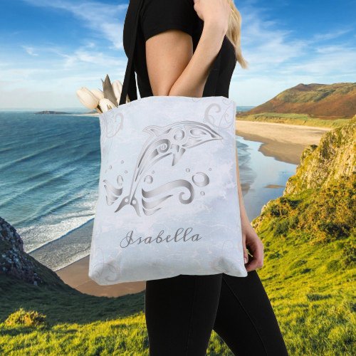 Gray Dolphin Personalized Tote Bag