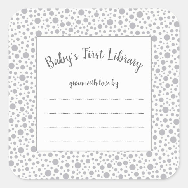 Gray Dots neutral gender baby shower bookplate (Front)