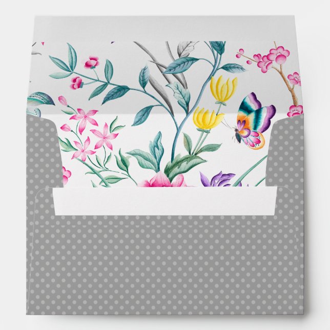 Gray Dotted Pattern | Chinoiserie Floral Liner Envelope (Back (Bottom))