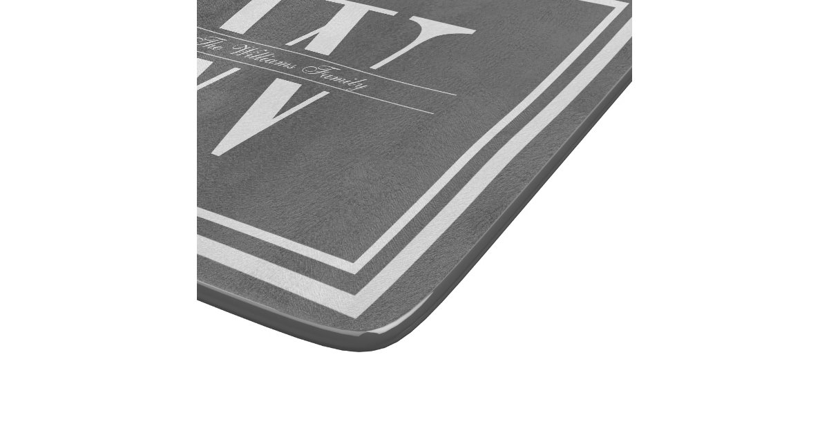 Gray Double Border Monogram Cutting Board | Zazzle