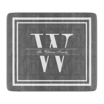 Gray Double Border Monogram Cutting Board by Letsrendevoo at Zazzle