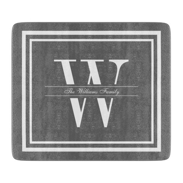 Gray Double Border Monogram Cutting Board (Front)