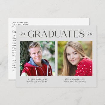 Gray Double Graduation Two Photos Neutral Grad Postcard by dulceevents at Zazzle