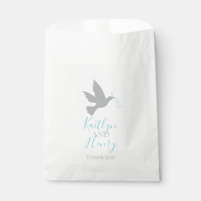 Gray dove and blue ribbon thank you favor bag (Front)