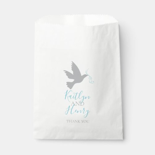 Gray dove and blue ribbon thank you favor favor bag