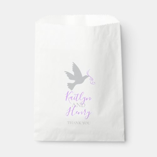 Gray dove and purple ribbon thank you favor favor bag