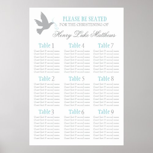 Gray dove aqua blue event seating table plan 1_9 poster