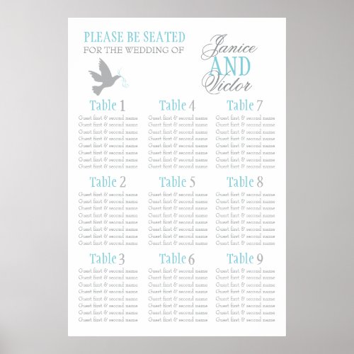 Gray dove aqua blue wedding seating table plan 1_9 poster