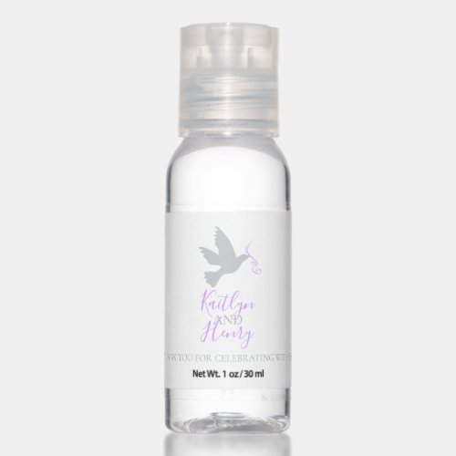 Gray dove flying bird purple ribbon wedding favors hand sanitizer