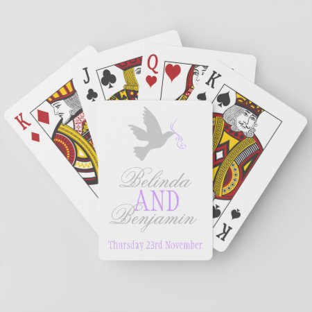 Gray Dove With Purple Wedding Name Playing Cards