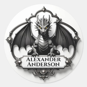 Gray Dragon with Yellow Eyes Personalize Classic Round Sticker