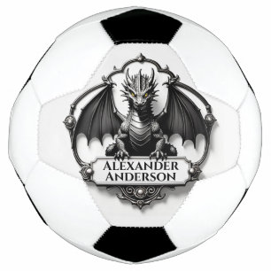 Gray Dragon with Yellow Eyes Personalize Soccer Ball