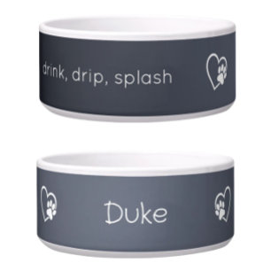 Gray 'drink drip splash' Dog Name Bowl